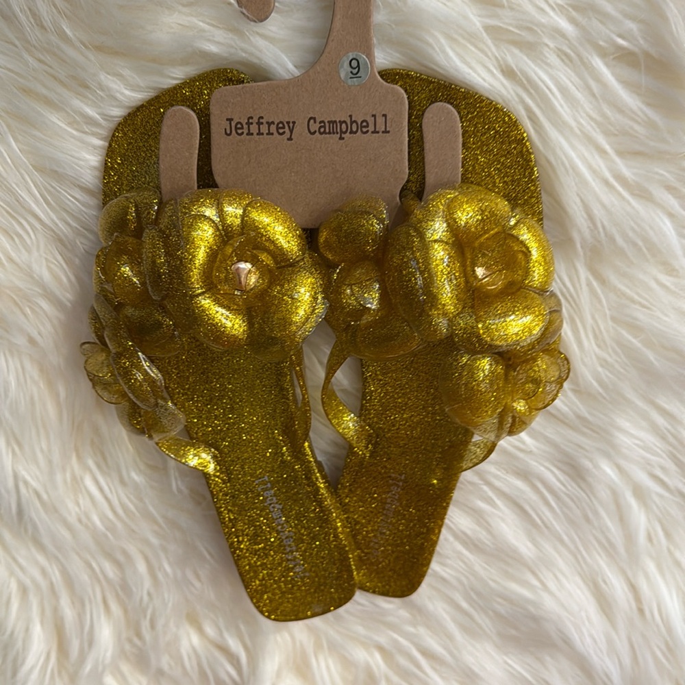 Jeffrey Campbell FLORALEE Jelly Sandal In gold glitter